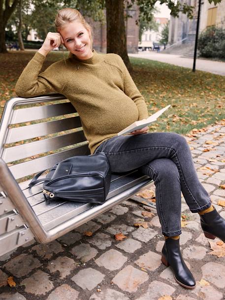 Pull maille perlée grossesse et allaitement Rayé noir et beige+Vert olive - vertbaudet enfant 