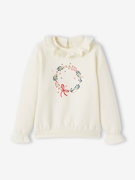 Sweatshirt met kerstkrans patroon ecru - vertbaudet enfant 