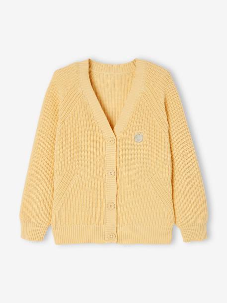 Gilet maille perlée fille jaune pâle - vertbaudet enfant 