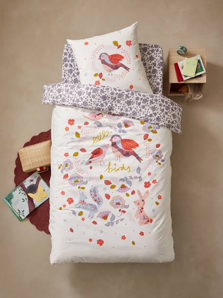 Parure housse de couette + taie d'oreiller enfant NORTH FOLK blanc imprimé - vertbaudet enfant 