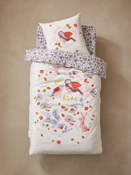 Parure housse de couette + taie d'oreiller enfant NORTH FOLK blanc imprimé - vertbaudet enfant 