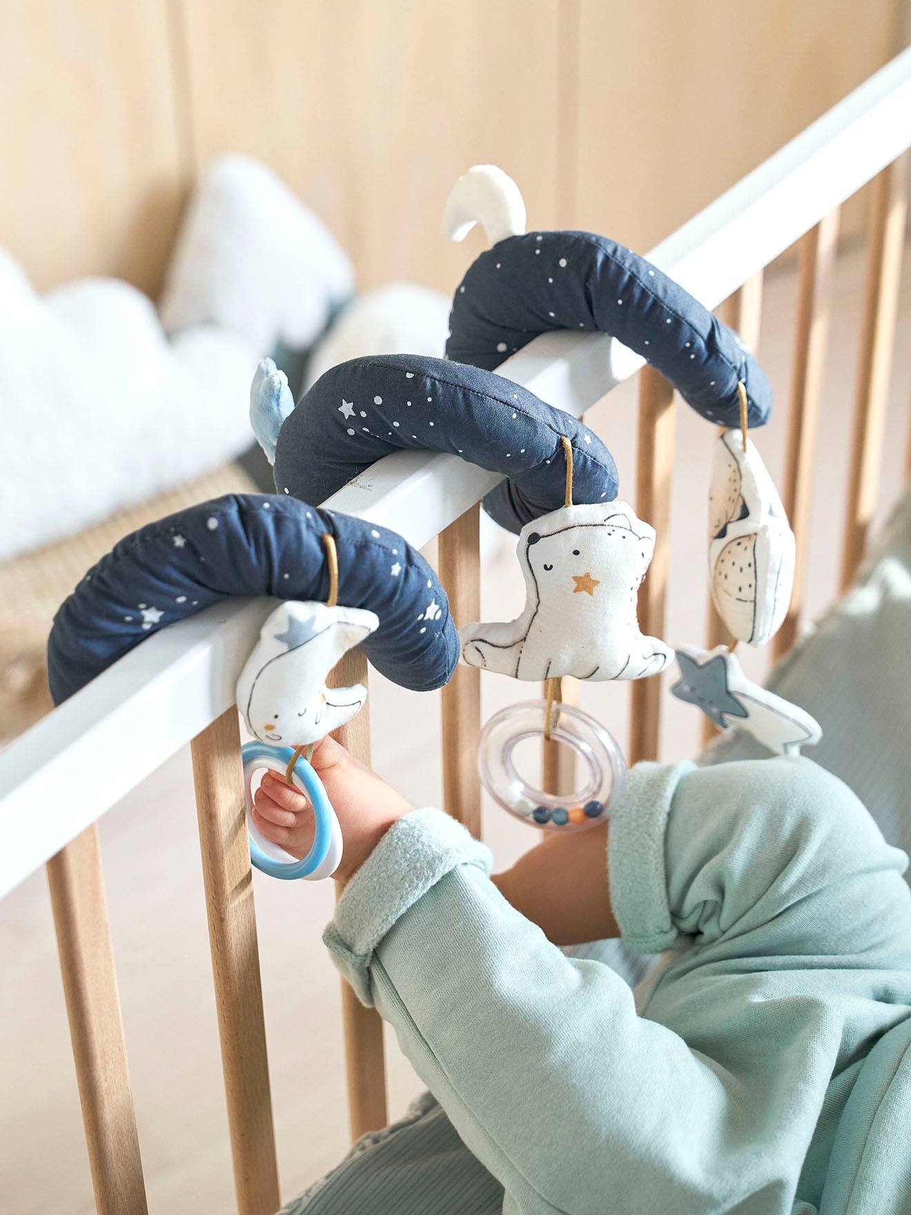 Spirale d'activités Ane Paco bleu beige jouet éveil bébé NOUKIE'S