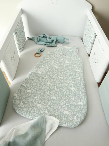 Gigoteuse sans manches en gaze de coton personnalisable DANS LES BOIS Oeko-Tex® vert sauge+vieux rose - vertbaudet enfant 