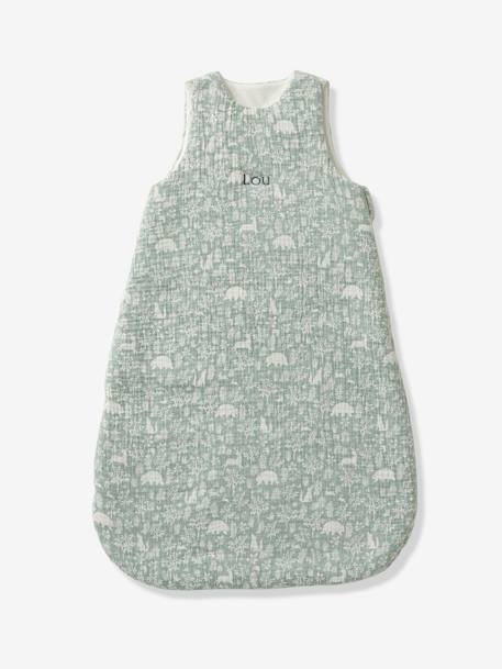 Gigoteuse sans manches en gaze de coton personnalisable DANS LES BOIS Oeko-Tex® vert sauge+vieux rose - vertbaudet enfant 