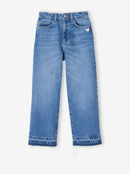 Wijde meisjesjeans met rafels aan de onderkant donkerblauw+gebleekt denim+grijs+stone - vertbaudet enfant 
