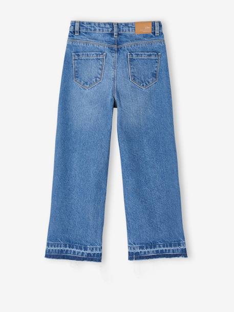 Wijde meisjesjeans met rafels aan de onderkant donkerblauw+gebleekt denim+grijs+stone - vertbaudet enfant 