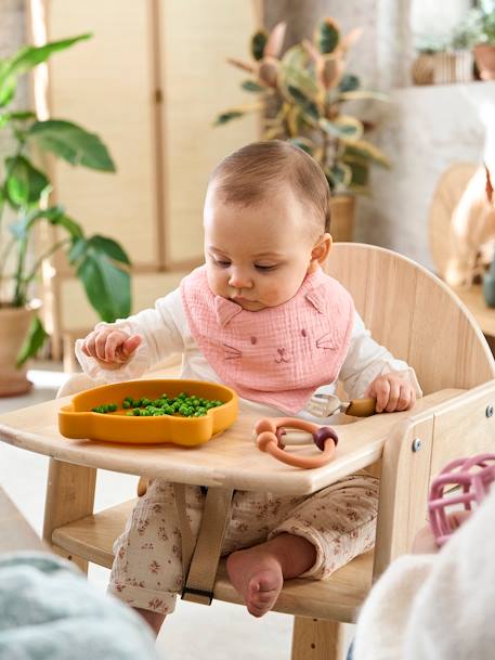 Set met 3 slabbetjes van katoengaas beige, bedrukt+ecru+ijsblauw+oudroze+saliegroen+set groene panda+set vos+WIT - vertbaudet enfant 