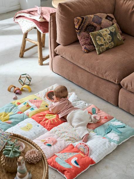 Tapis d'éveil moelleux et ludique blanc+bleu+rose+rouge - vertbaudet enfant 