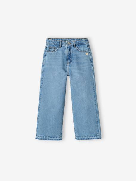 Wijde meisjesjeans met rafels aan de onderkant donkerblauw+gebleekt denim+grijs+stone - vertbaudet enfant 