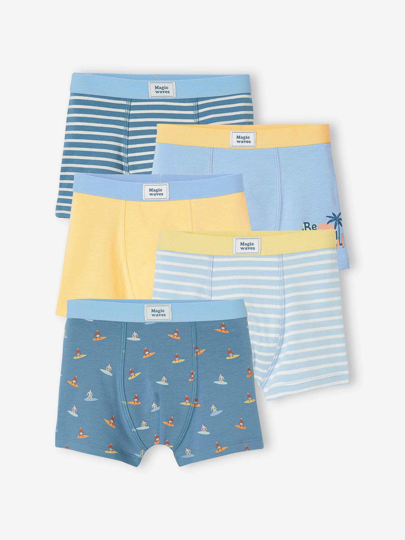 Vertbaudet Set Met 5 Stretchboxers Voor Jongens "surf" Lichtgeel