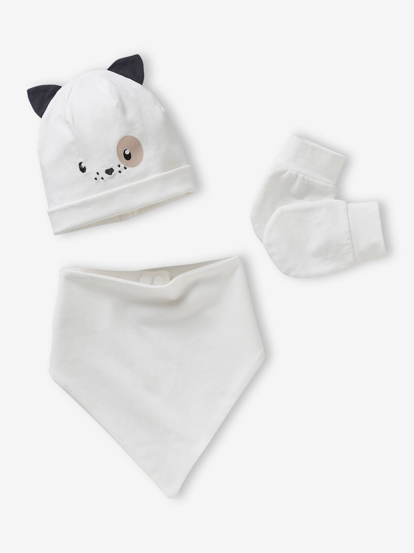 poeder Kilometers bespotten Setje hond muts + wanten + sjaal met personaliseerbare print voor baby's -  wit, Baby