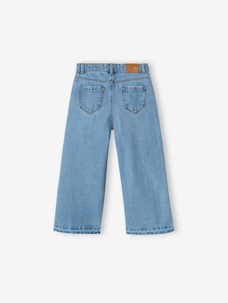 Wijde meisjesjeans met rafels aan de onderkant donkerblauw+gebleekt denim+grijs+stone - vertbaudet enfant 