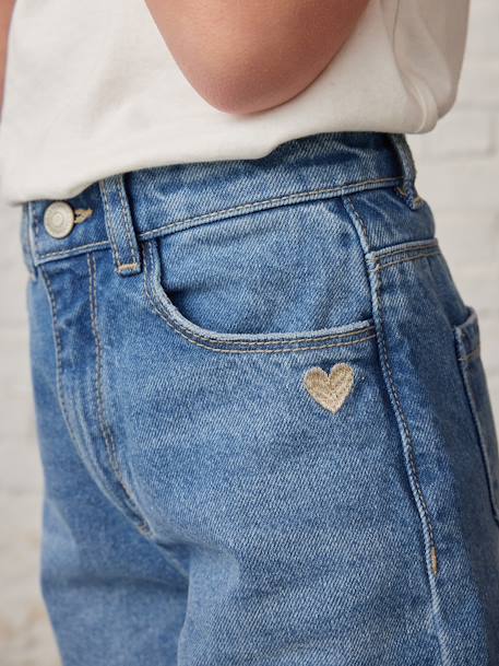 Wijde meisjesjeans met rafels aan de onderkant donkerblauw+gebleekt denim+grijs+stone - vertbaudet enfant 