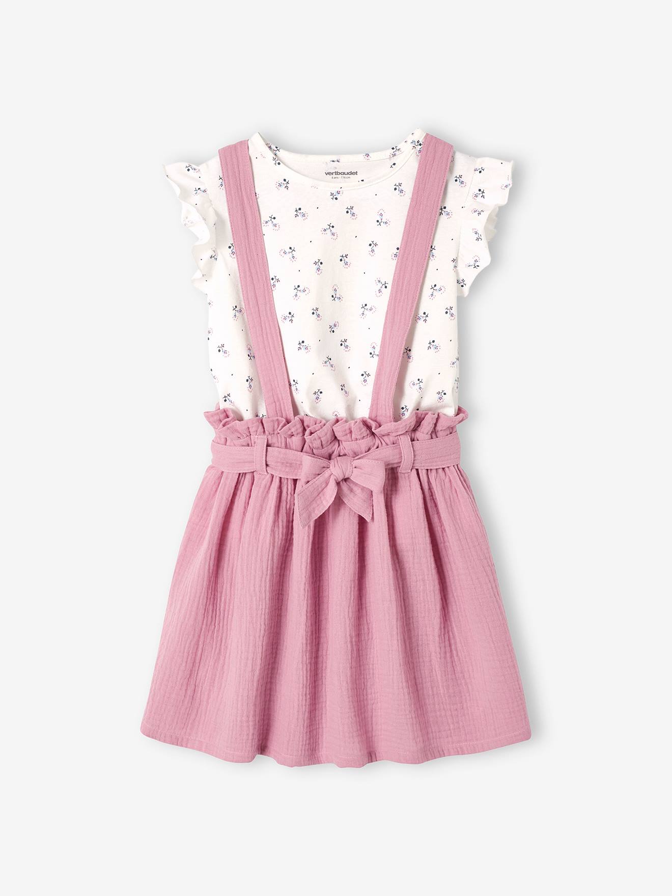 Vertbaudet Set Meisjesshirt Met Strepen + Rok Van Katoengaas Lila