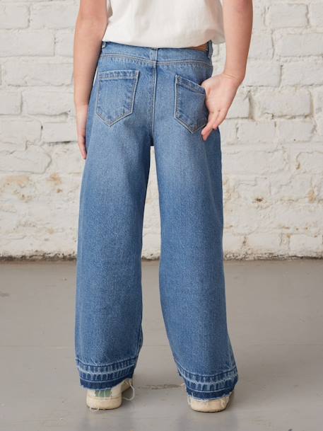Jean fille large bas effiloché bleu foncé+denim bleached+gris+stone - vertbaudet enfant 