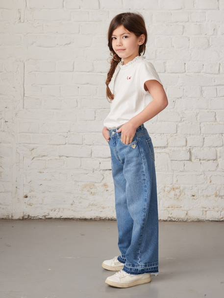 Jean fille large bas effiloché bleu foncé+denim bleached+gris+stone - vertbaudet enfant 