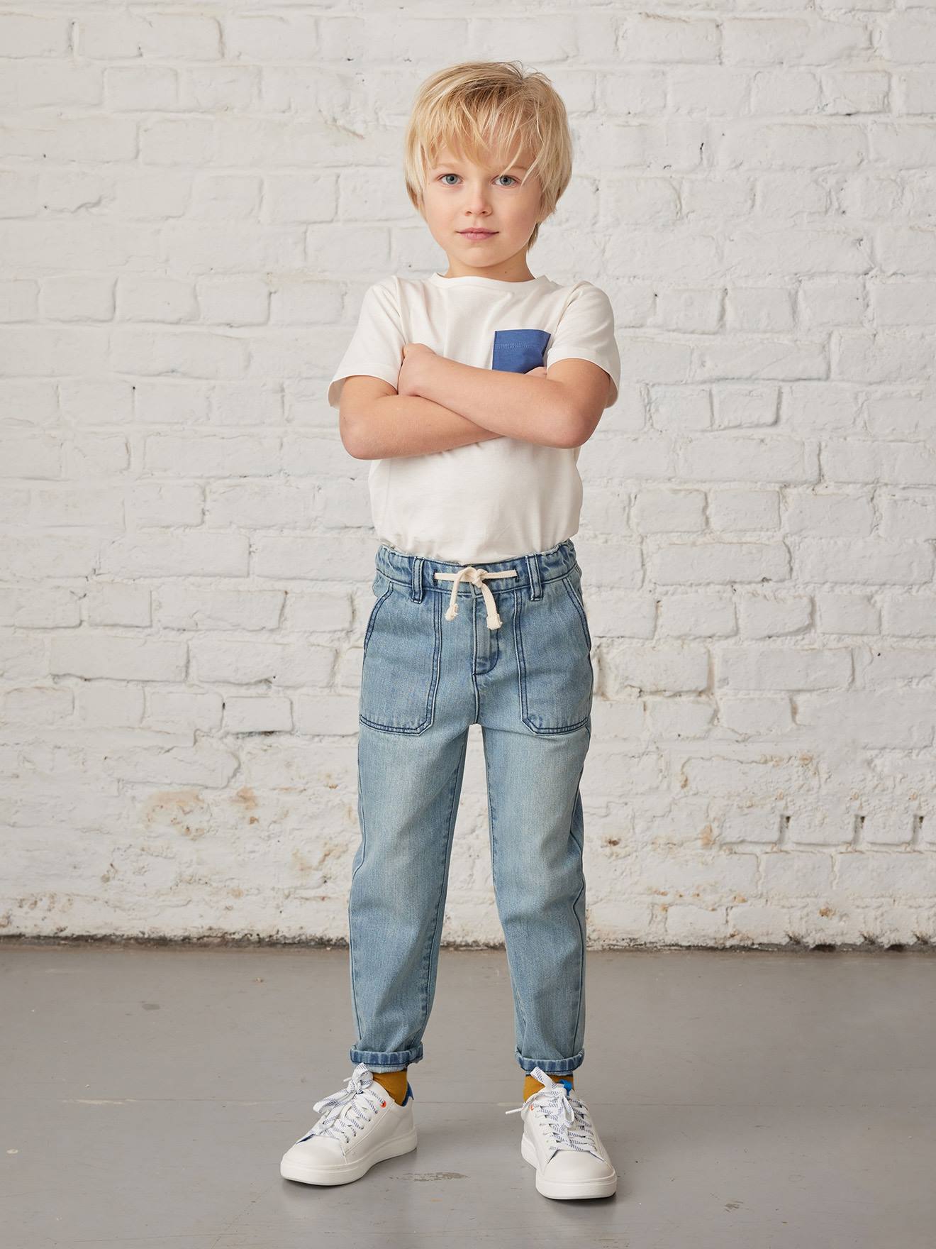 Altijd Baars Blijkbaar Rechte losse jeans met patch effect voor jongens - gebleekt denim, Jongens