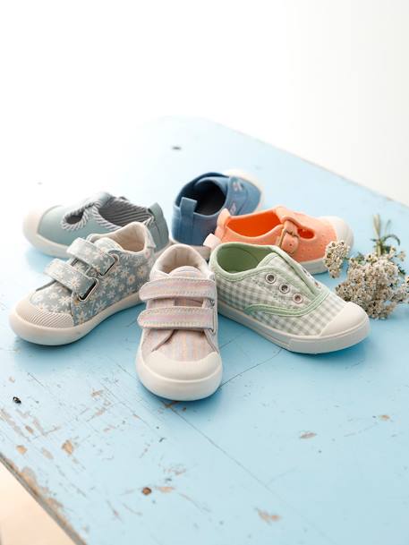 Stoffen tennisschoenen met klittenband voor babymeisjes blauwe madeliefjesprint+meerkleurig+paars, bedrukt+roze, bedrukt+WIT - vertbaudet enfant 