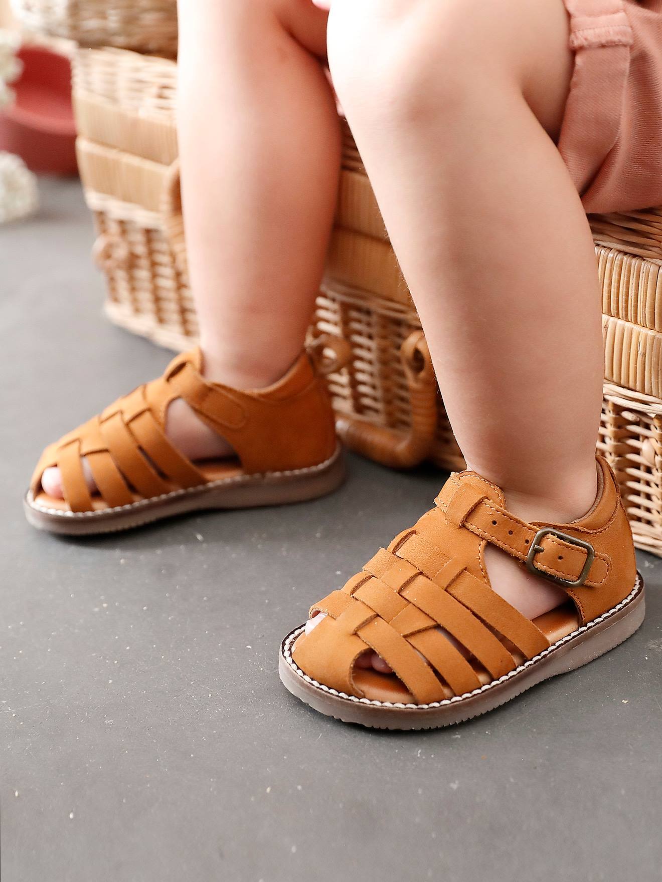 Sandales en cuir bébé mixte bout fermé - bleu marocain