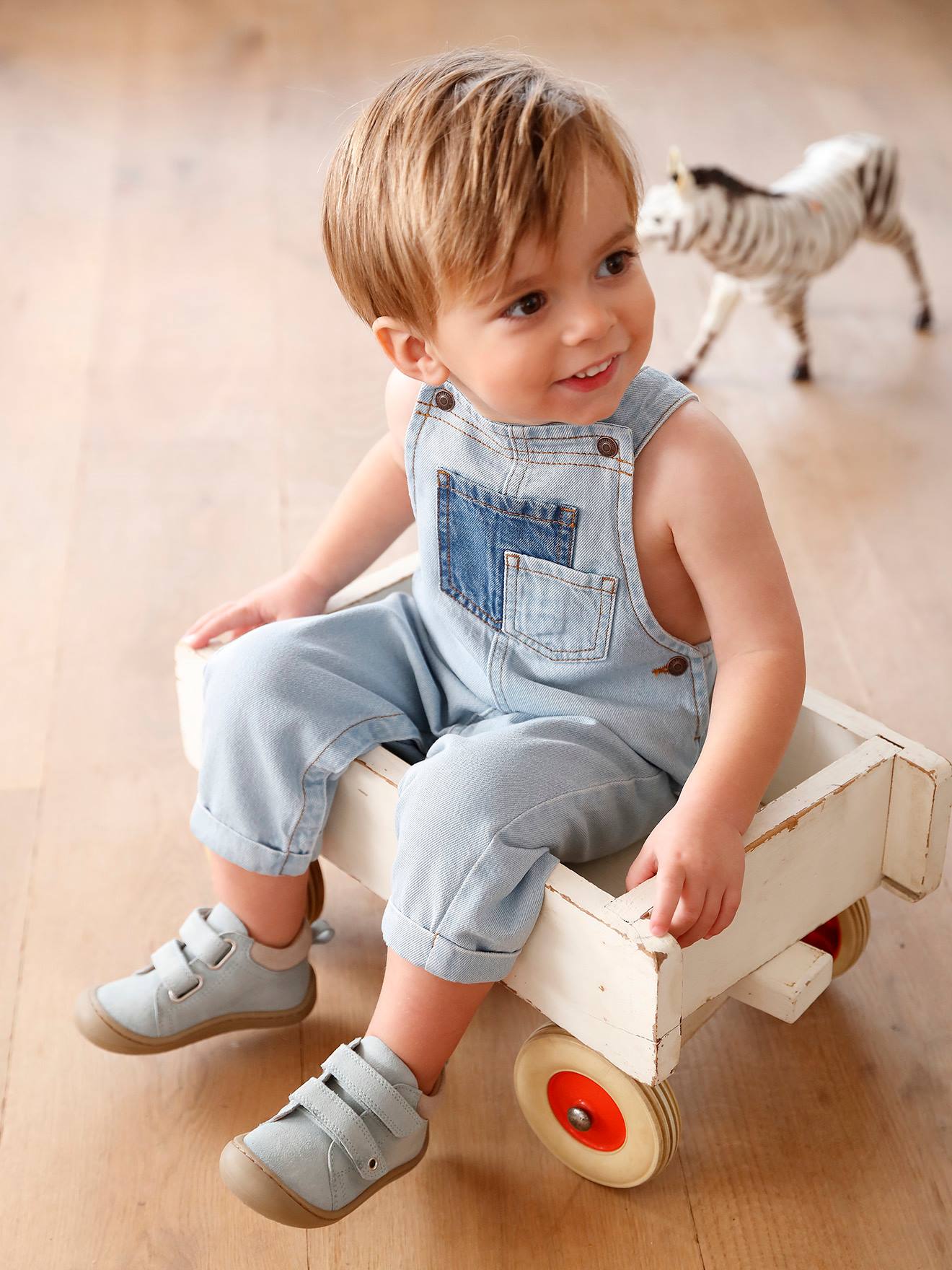 Zachte lederen laarsjes met klittenband voor de kruipende baby -  saliegroen, Schoenen