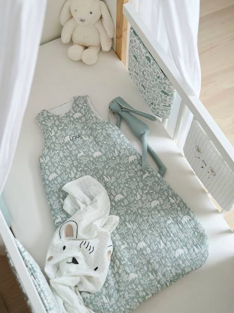 Gigoteuse sans manches en gaze de coton personnalisable DANS LES BOIS Oeko-Tex® vert sauge+vieux rose - vertbaudet enfant 