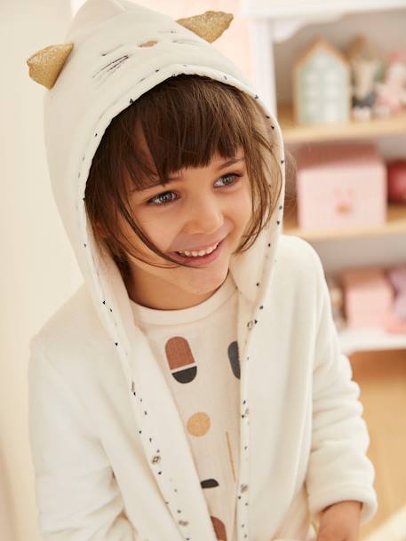 Robe de chambre fille maille peluche chat personnalisable ivoire - vertbaudet enfant 