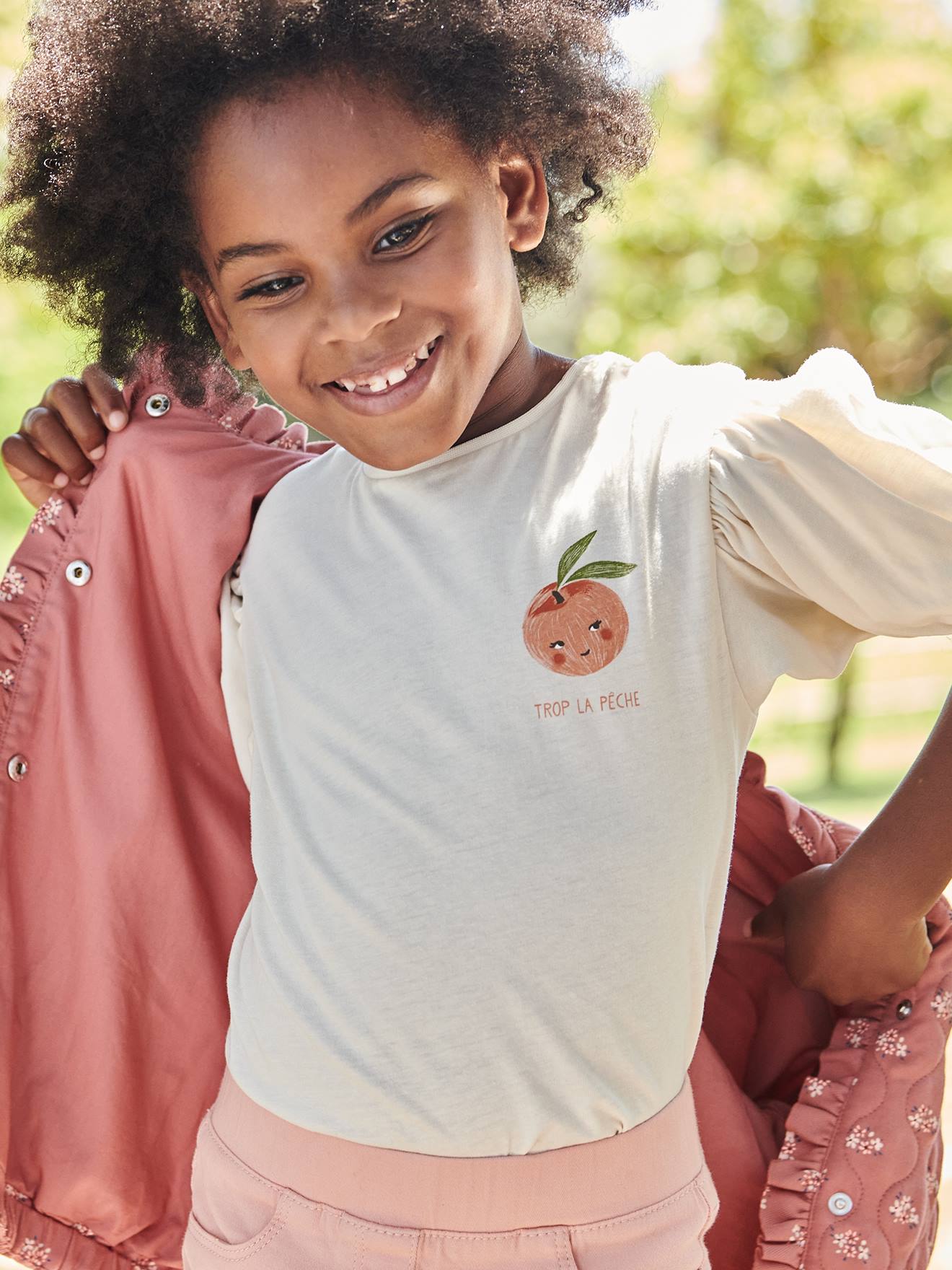 Vertbaudet Meisjes T-shirt Met Bolletjesmouw En Fruitmotief Op De Borst Ecru