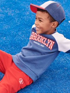 Jongens-Trui, vest, sweater-Jongenssweater met colourblock en team Brooklyn opdruk