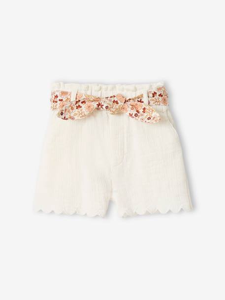 Bébé-Short bébé fille en gaze de coton ceinture imprimée