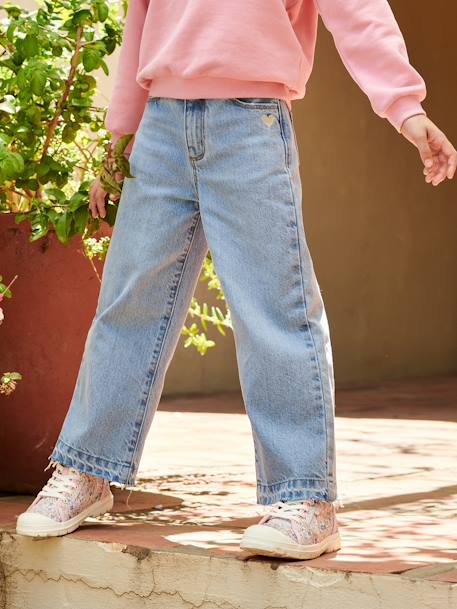 Jean fille large bas effiloché bleu foncé+denim bleached+gris+stone - vertbaudet enfant 