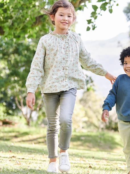Jean slim MorphologiK 'waterless' fille tour de hanches MEDIUM avec usures BLEU FONCE DELAVE+Brut+denim black+GREY DENIM - vertbaudet enfant 