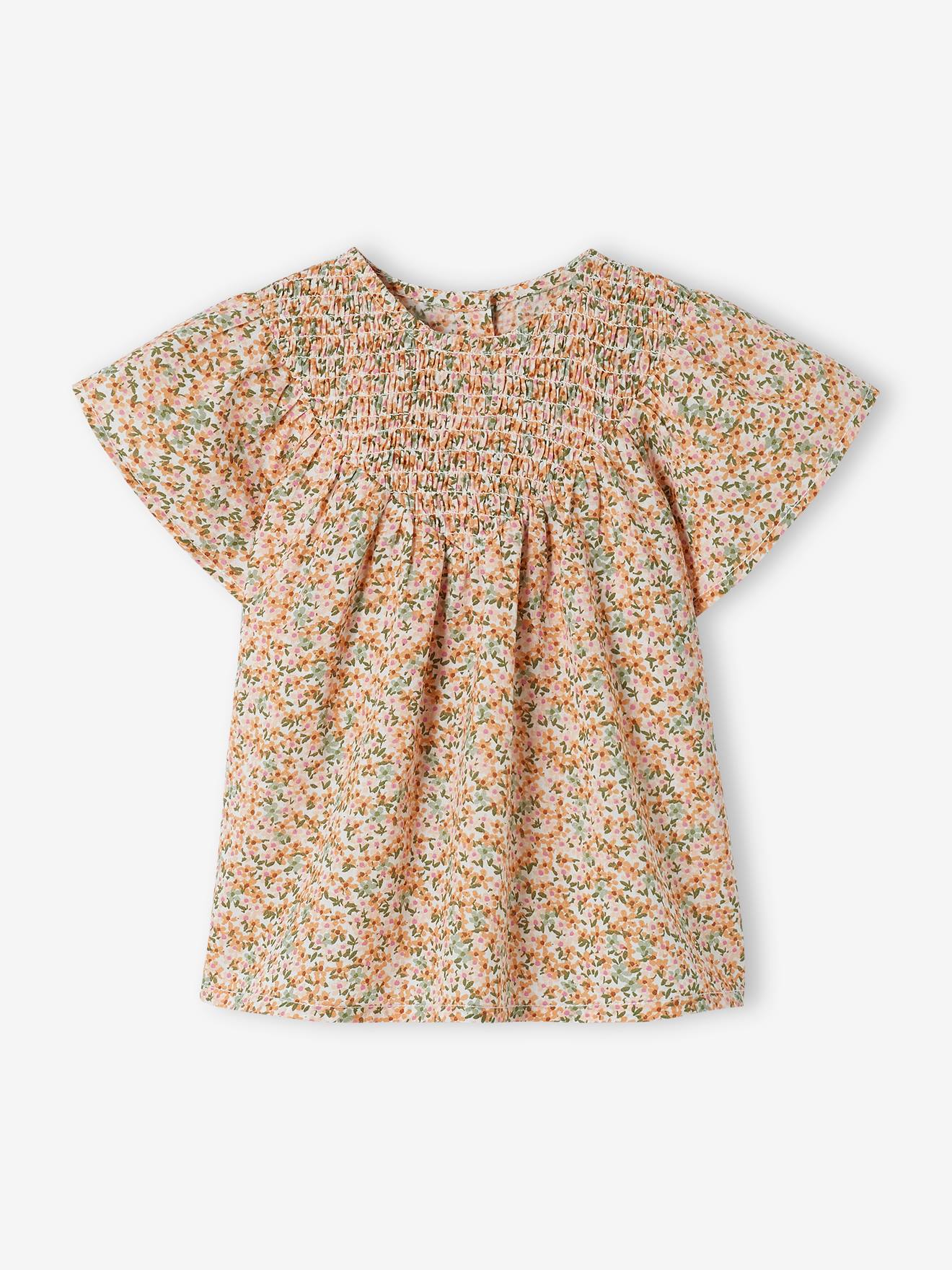 Vertbaudet Babyblouse Met Gesmokte Hals, Korte Mouwen Wit