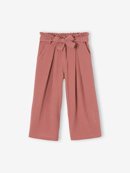 Fille-Pantacourt fille large gaze de coton style paperbag 
