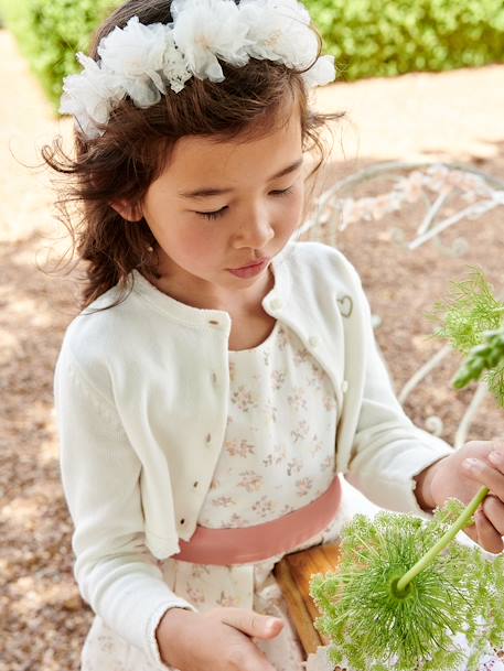 Headband tressé avec fleurs en tulle blanc - Vertbaudet