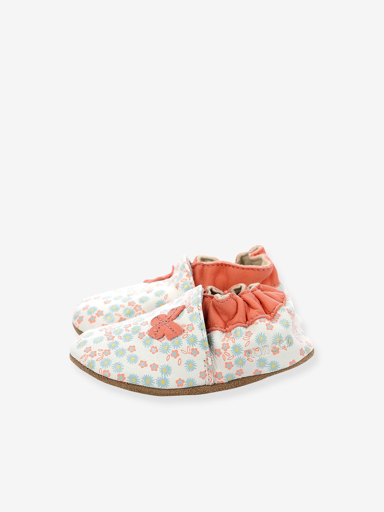 Chaussons cuir souple bébé Daisy Summer ROBEEZ© - blanc imprimé, Chaussures
