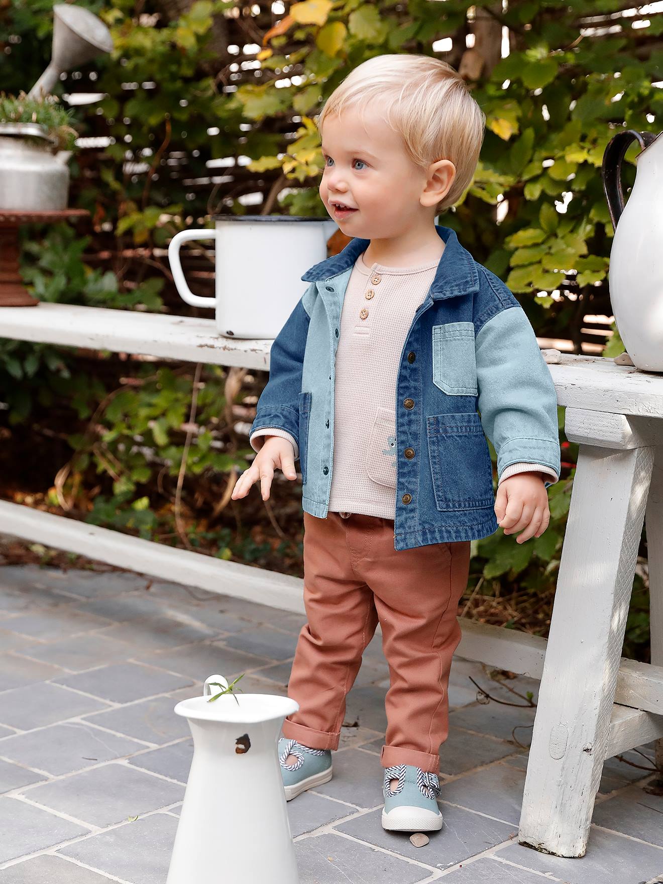 Contrasterend denim babyjasje stone Baby