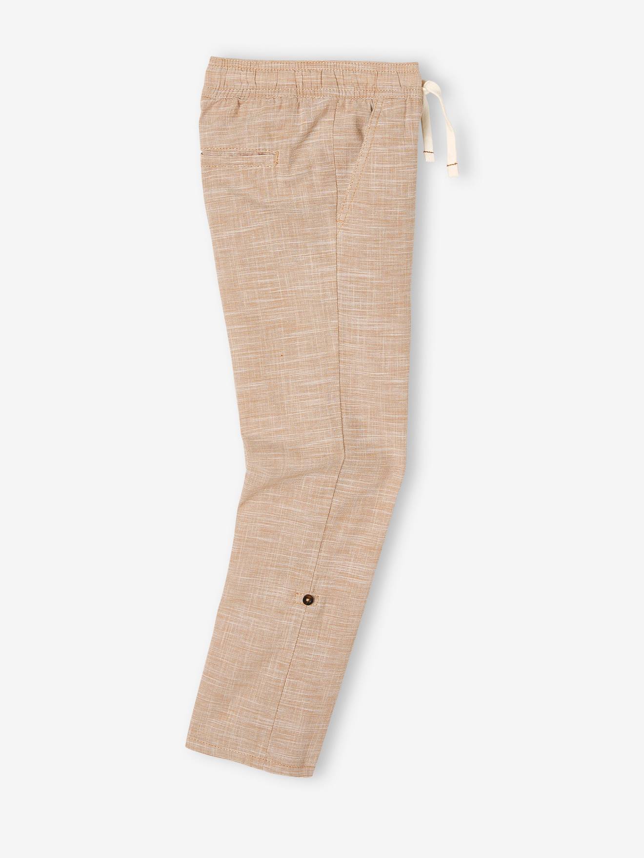 Pantalon Garçon VERTBAUDET : Léger, Retroussable En Short, 100% Coton Aspect Lin - Look Décontracté Chic
