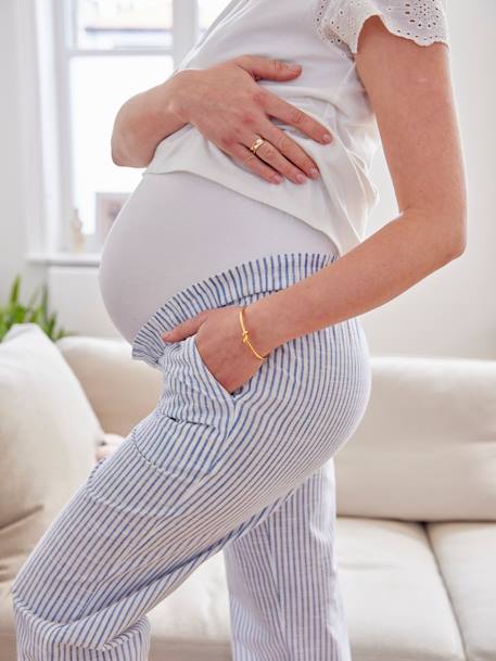 Wijde gestreepte zwangerschapsbroek chambrayblauw - vertbaudet enfant 