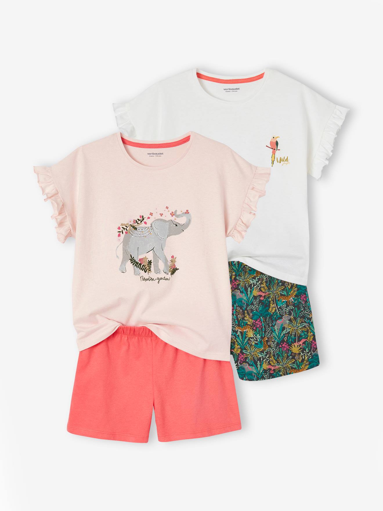 Vertbaudet Set Met 2 Meisjespyjama's Basics "Wild" Rozen