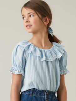 Meisje-Hemd, blouse, tuniek-Geborduurde meisjesblouse CYRILLUS