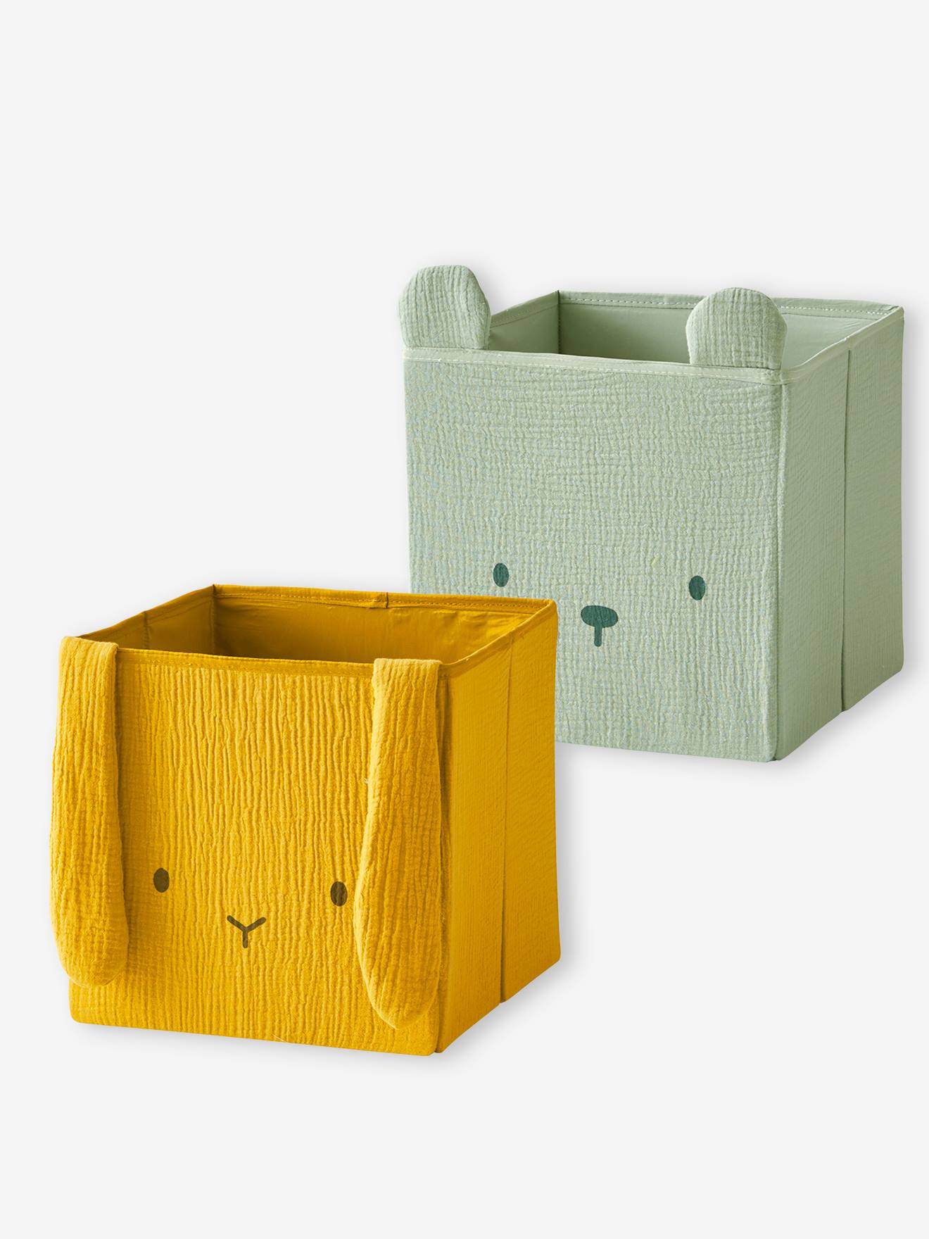 Lot De 3 Bacs De Rangement Animaux Dans Les Bois Couleur Vert Sauge