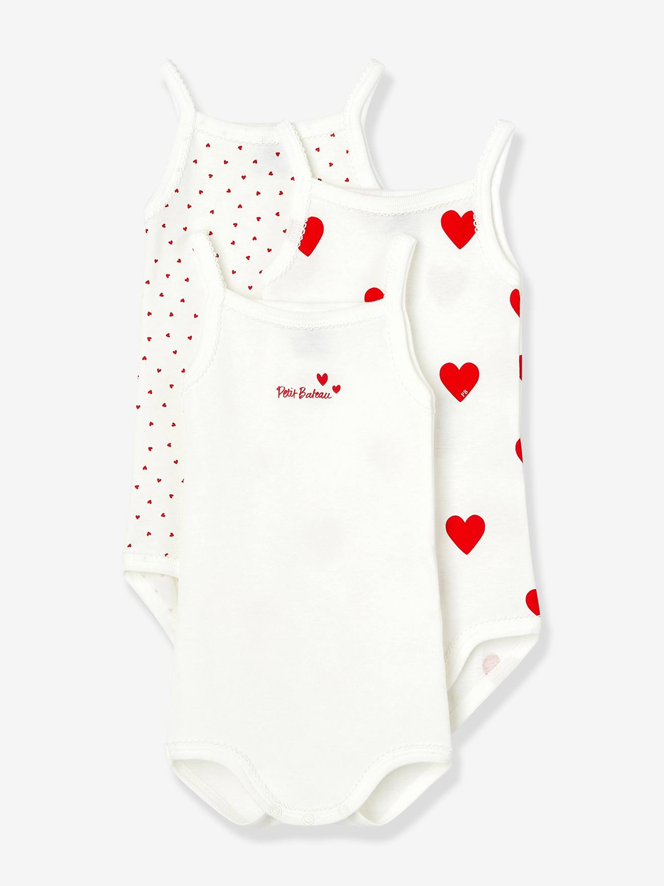 3 Rompertjes Met Schouderbandjes Petit Bateau Wit