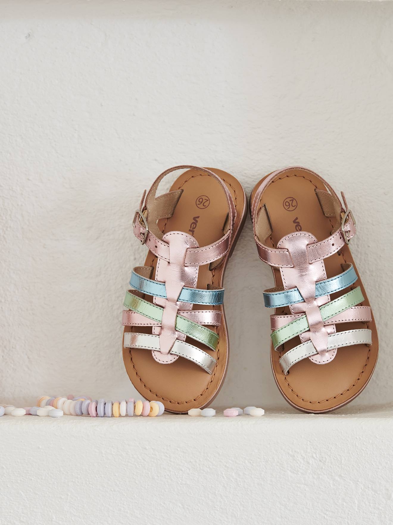 Vertbaudet Leren Sandalen Met Meerdere Riempjes Voor Meisjes Lila