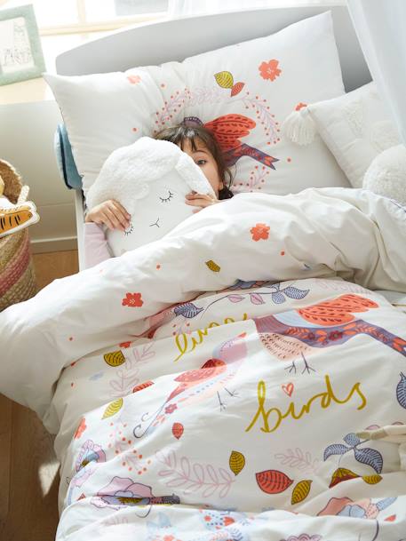 Parure housse de couette + taie d'oreiller enfant NORTH FOLK blanc imprimé - vertbaudet enfant 