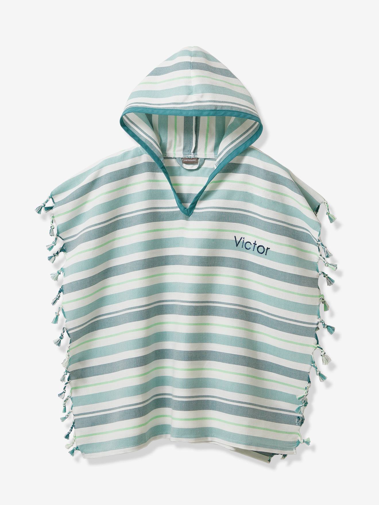 Vertbaudet Kinderponcho Met Strepen, Personaliseerbaar Blauw, Gestreept