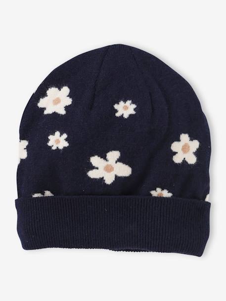 Fille-Bonnet fille avec motifs marguerites en jacquard