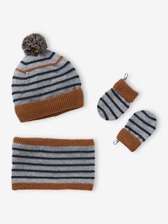 Baby-Set voor babyjongen met marineblauw mutsje + snood + wanten 