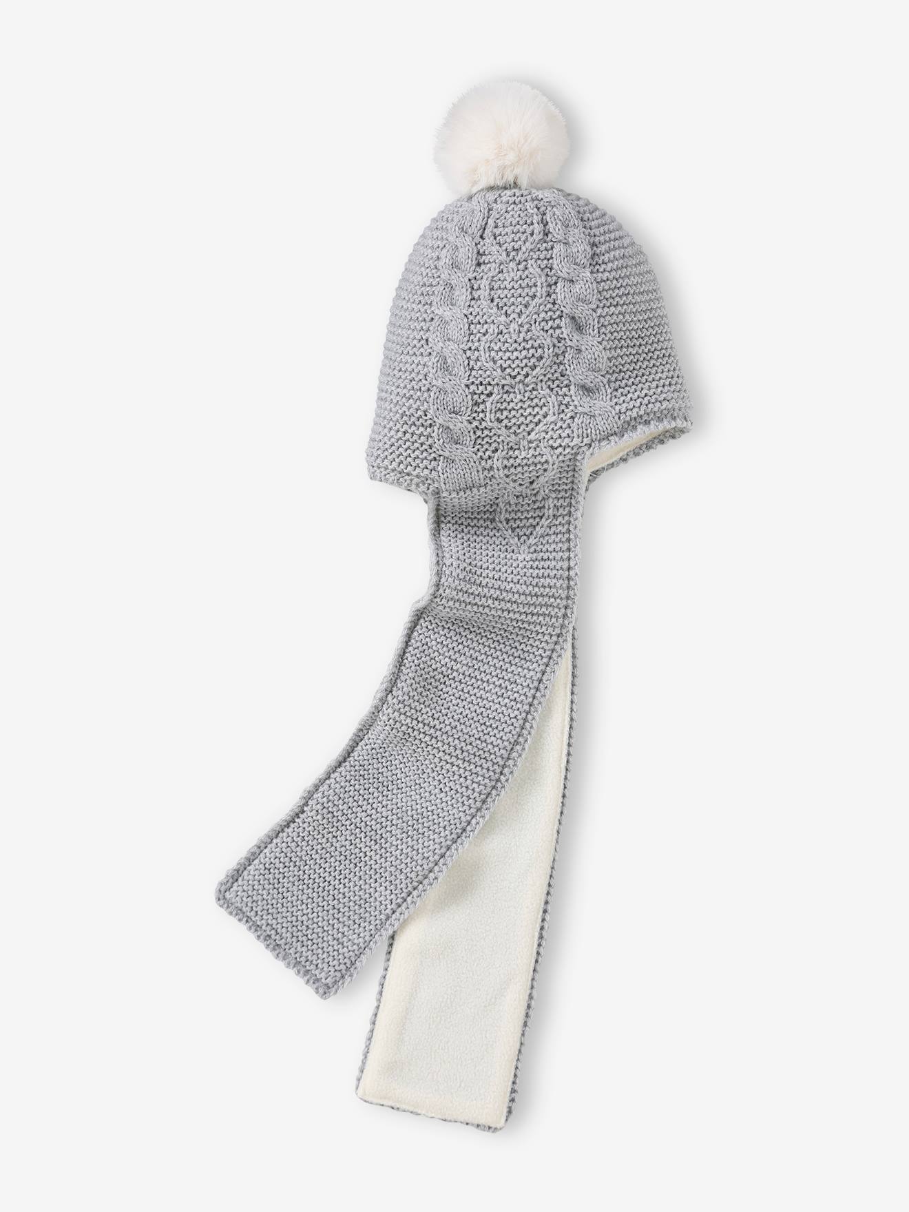 Vertbaudet 2-in-1 Babymutsje/-sjaaltje Met Kabels En Hartjes Gemêleerd Grijs