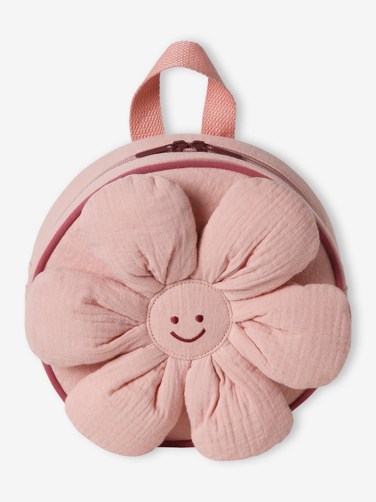 Sac à dos maternelle fleur fille en gaze de coton - vieux rose