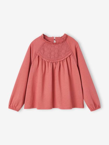 Fille-T-shirt, sous-pull-Tee-shirt blouse détail en broderie anglaise fille manches longues